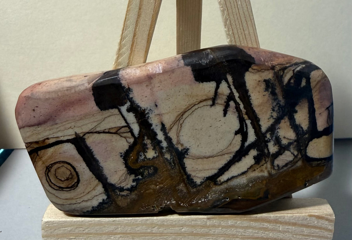 Andromeda Jasper Event Horizon polished contour specimen AJ-05 front face on stand
