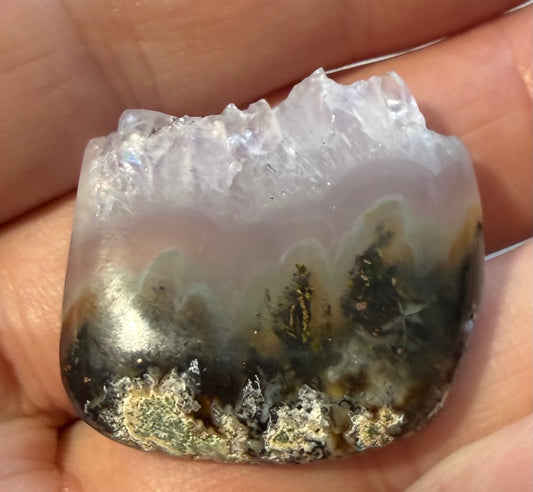 Chrysoplume Agate live-edge cabochon CP-03 front view