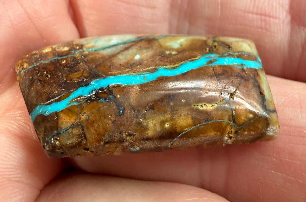 Royal Blue ribbon turquoise cabochon RB-006-N alternate in-hand view