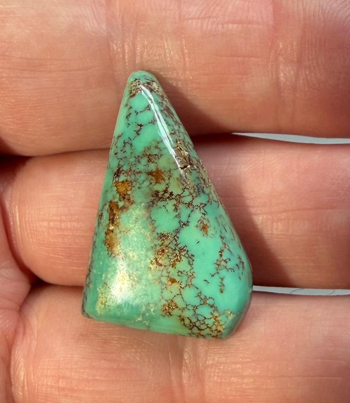 Sonoran Gold turquoise cabochon S-008 in hand