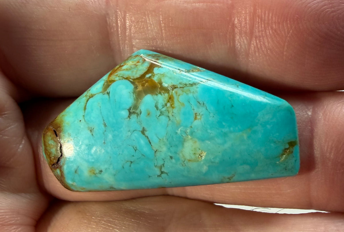 Tyrone turquoise cabochon TY-012 in hand